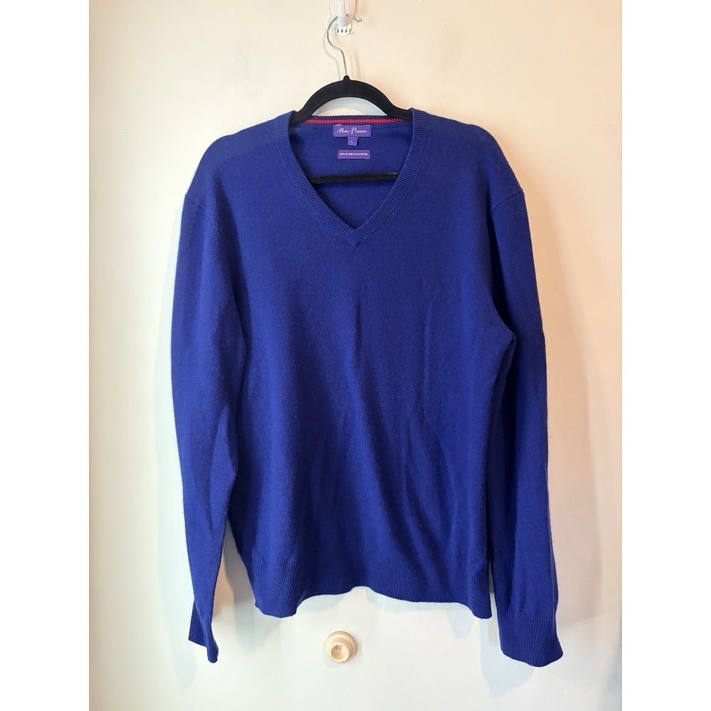 Alan Flusser 100% Cashmere V Neck Sweater Blue Mens Large
